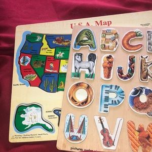 2 Melissa and Doug puzzles; alphabet and map